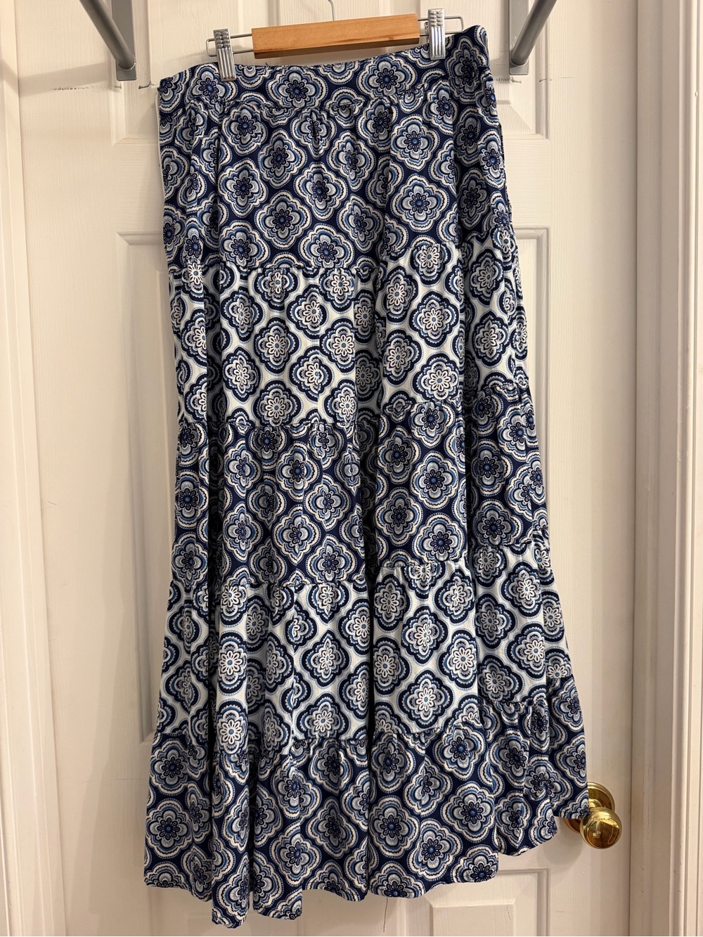 Boden Navy and White Tile-Print Maxi Skirt